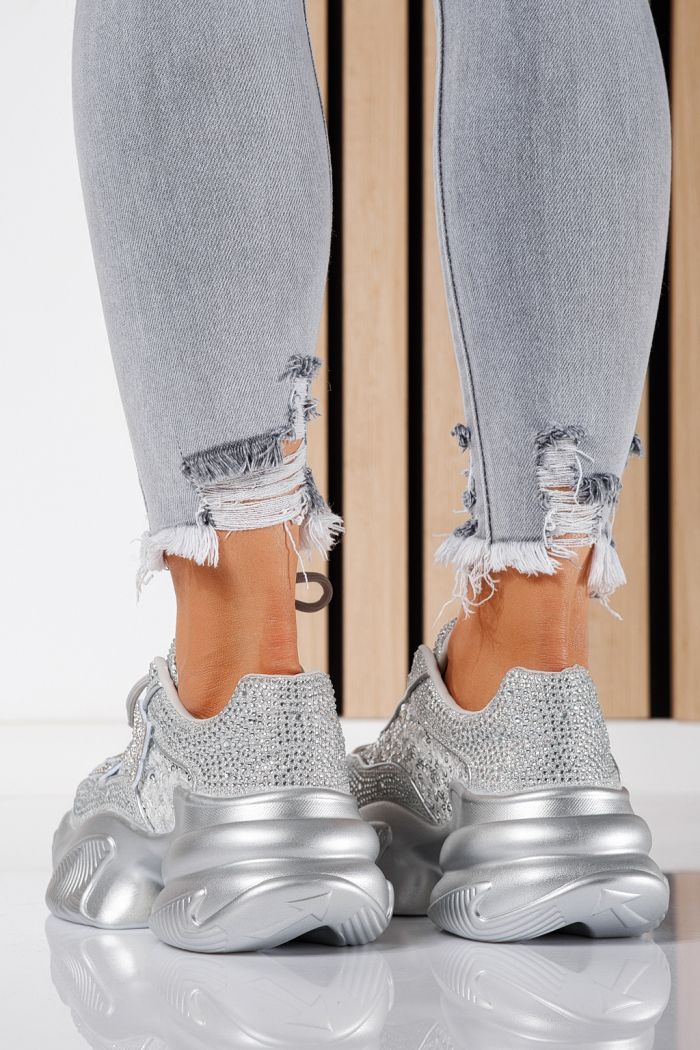 Adidasi dama argintii din material textil Evelyn #24533