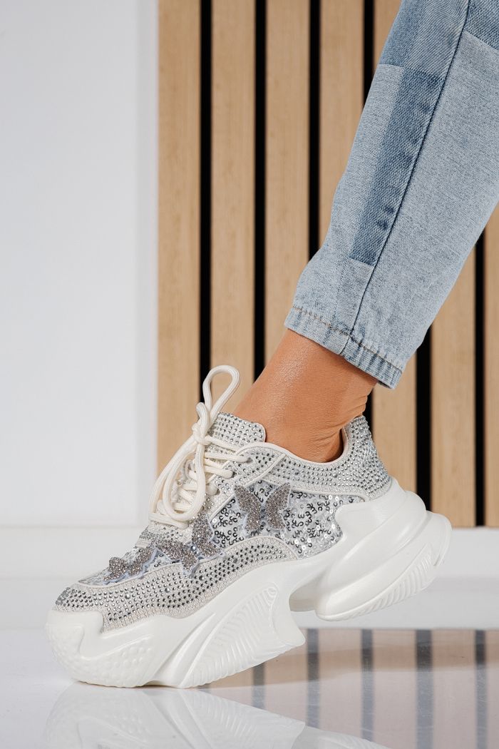 Adidasi dama albi din material textil intoarsa Evelyn #24534