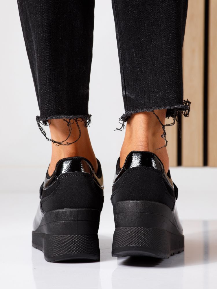Adidasi dama cu platforma negri din piele ecologica Anais #24535