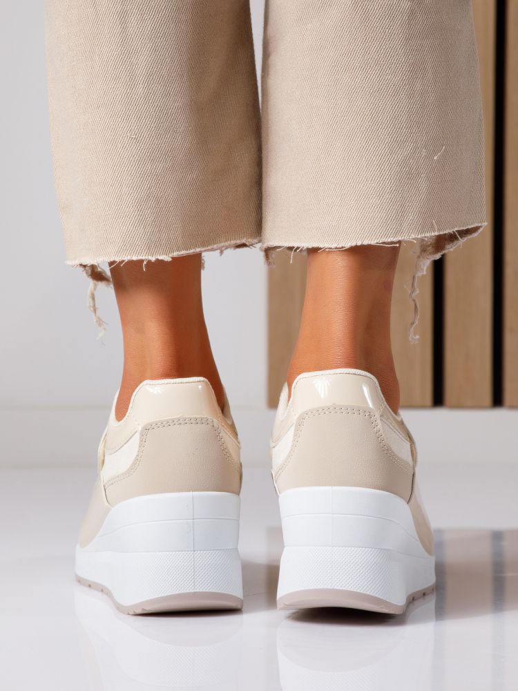 Adidasi dama cu platforma bej din piele ecologica Anais #24536