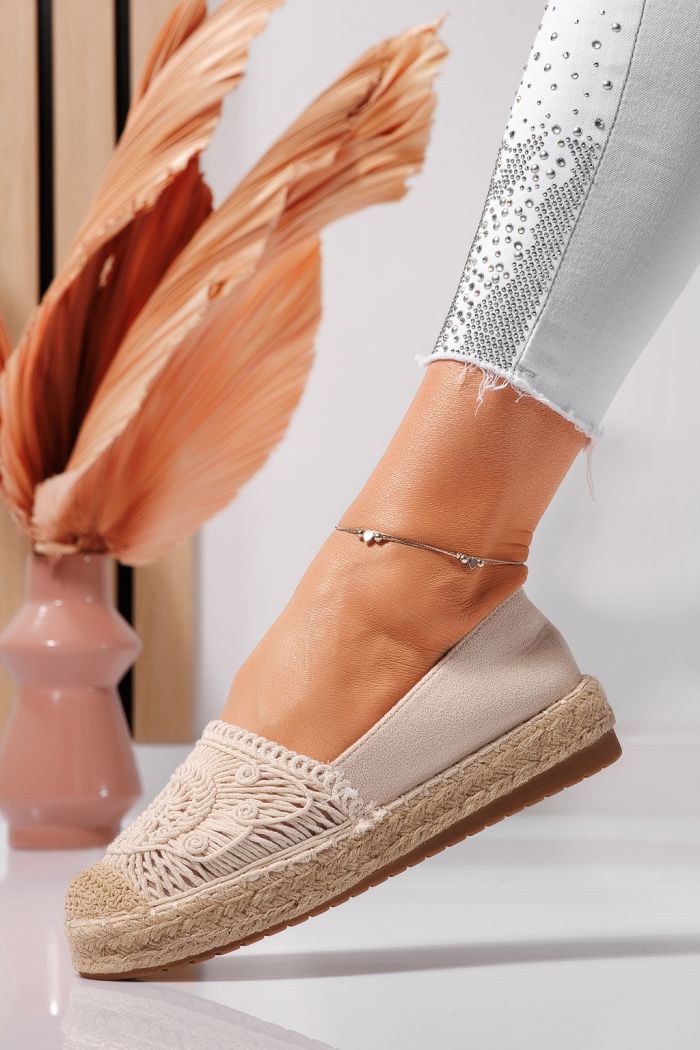 Espadrile dama bej din piele ecologica intoarsa Emma #24540