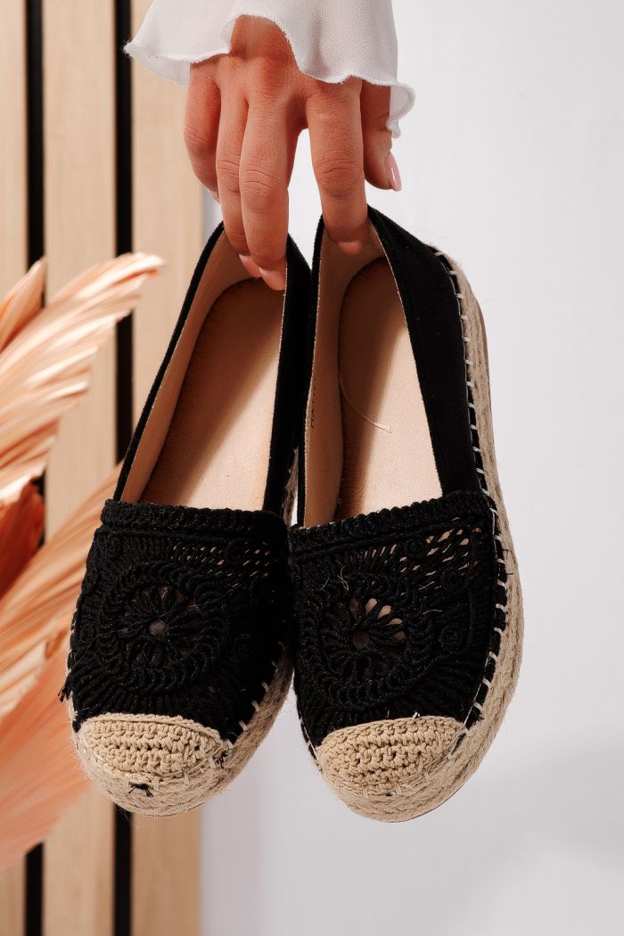 Espadrile dama negre din piele ecologica intoarsa  Emma #24542