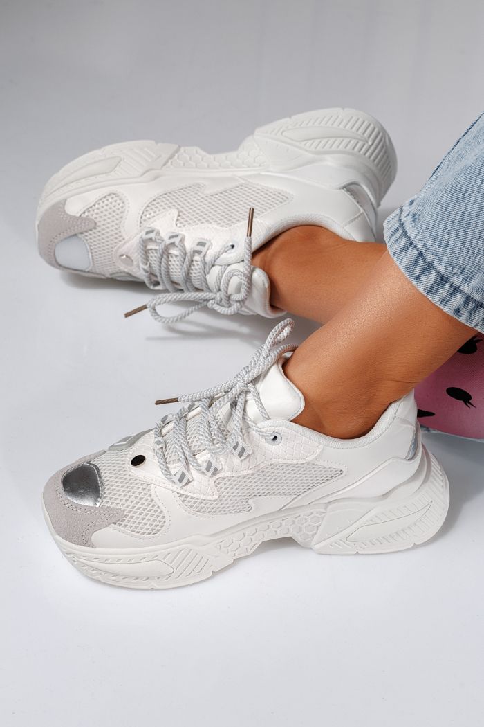 Adidasi dama albi din piele ecologica Devi #24543