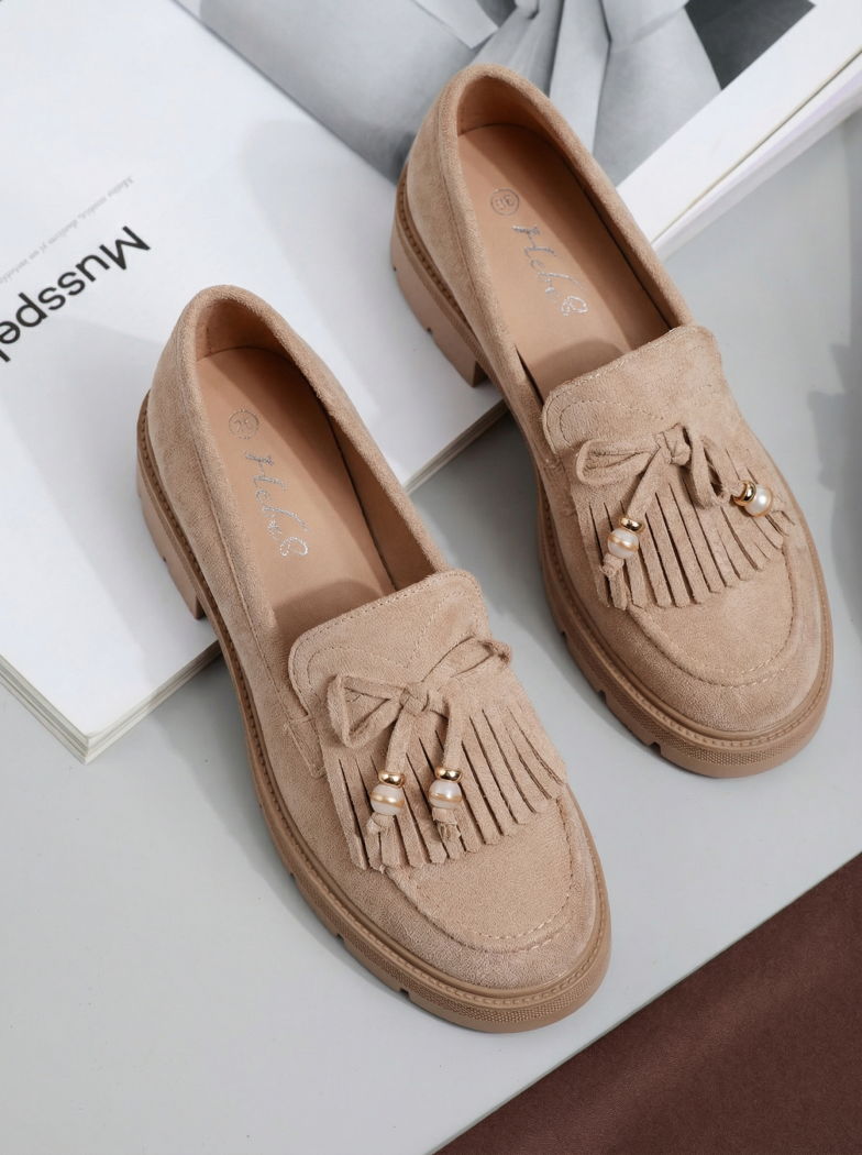 Pantofi casual dama khaki din piele ecologica intoarsa Eliana #24439