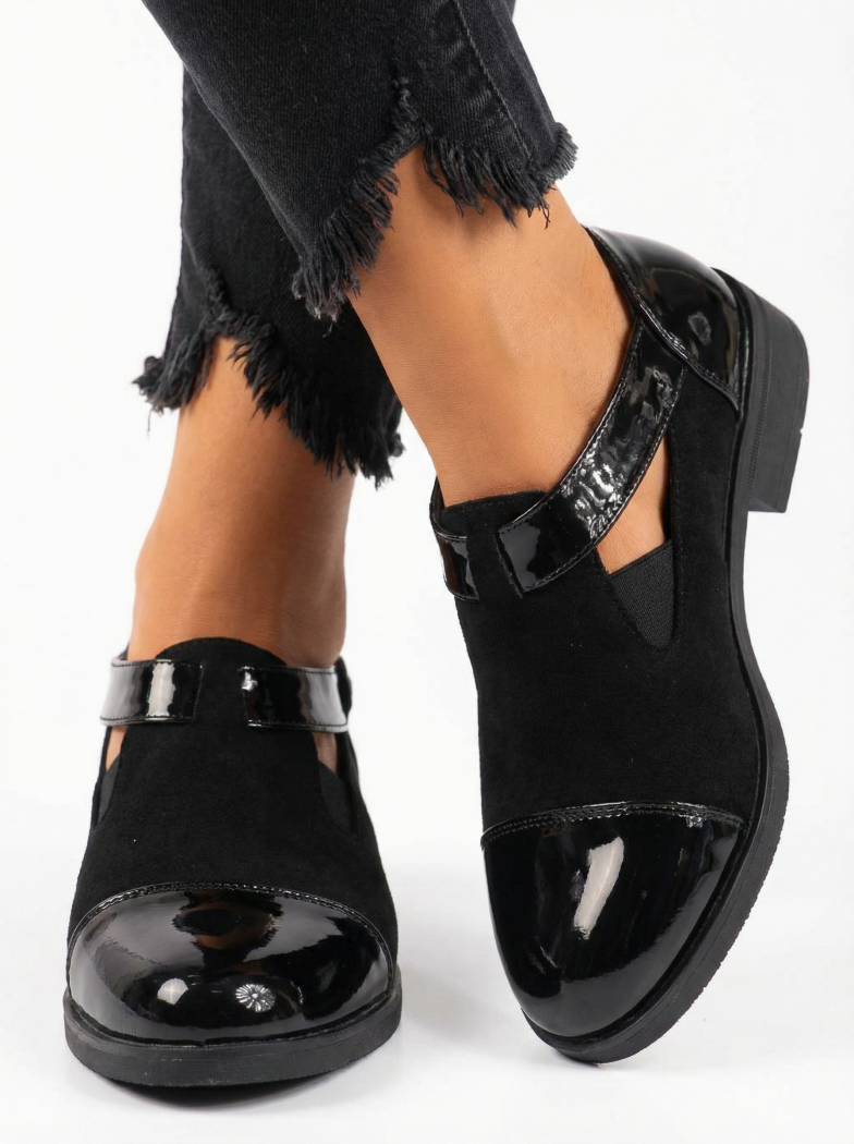 Pantofi casual dama negri din piele ecologica lacuita Antonia #24517