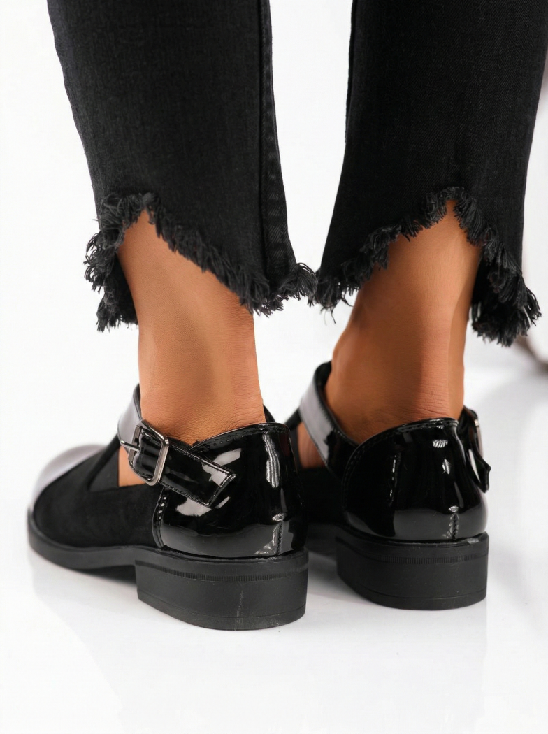 Pantofi casual dama negri din piele ecologica lacuita Antonia #24517