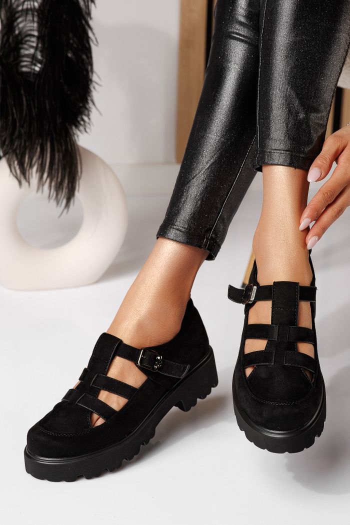 Pantofi casual dama negri din piele ecologica intoarsa Zinnia #24563