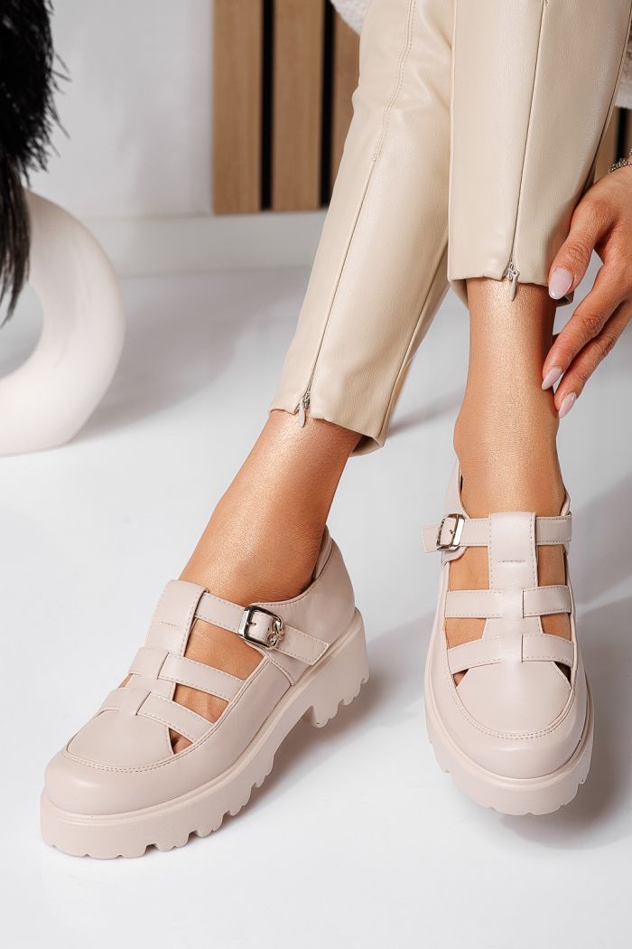 Pantofi casual dama bej din piele ecologica Zinnia #24564