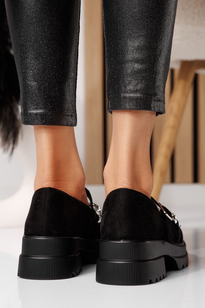 Pantofi casual dama negri din piele ecologica intoarsa Vespera #24566