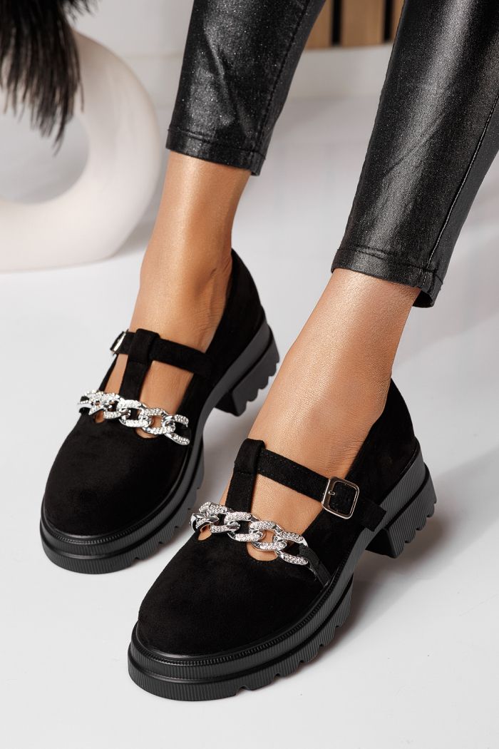 Pantofi casual dama negri din piele ecologica intoarsa Vespera #24566