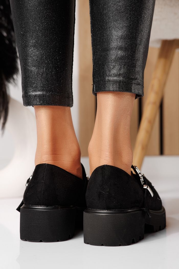 Pantofi casual dama negri din piele ecologica intoarsa Isis #24568