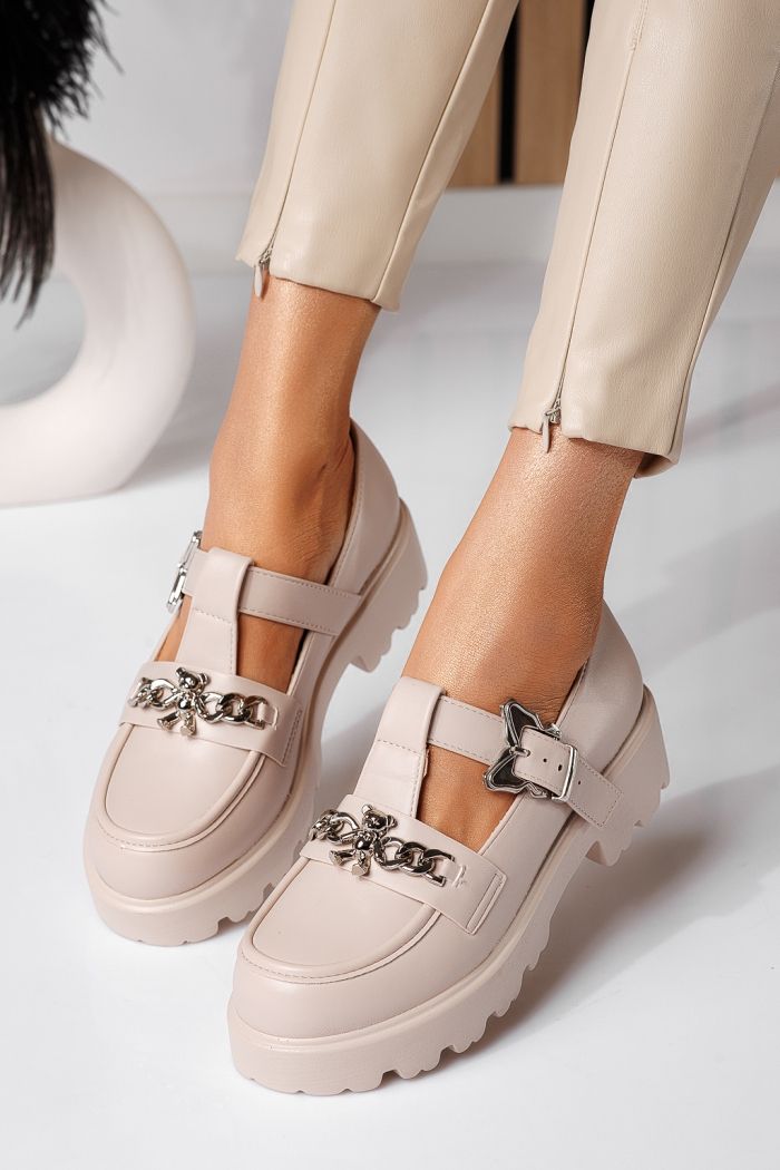 Pantofi casual dama bej din piele ecologica Isis #24569