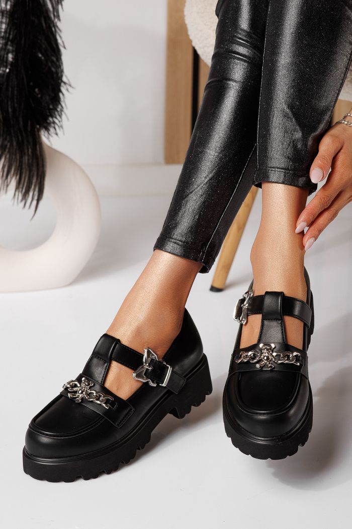 Pantofi casual dama negri din piele ecologica Isis #24570