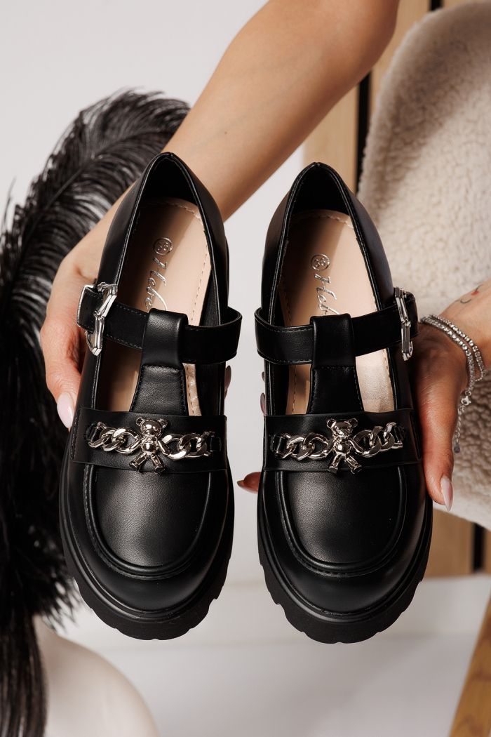 Pantofi casual dama negri din piele ecologica Isis #24570