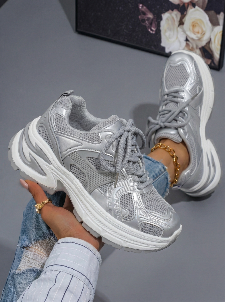 Дамски сиви кецове от еко кожа Amber #24523