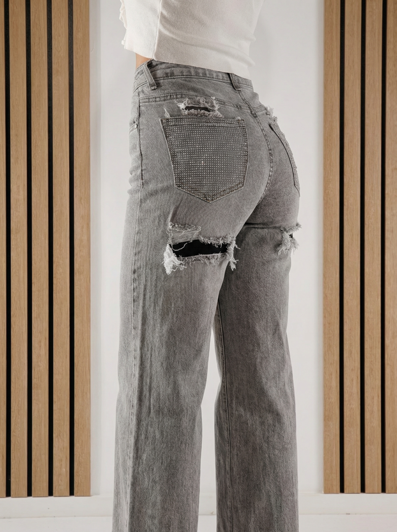 Дънки Wide Leg Дамски Maria сиви #A1392