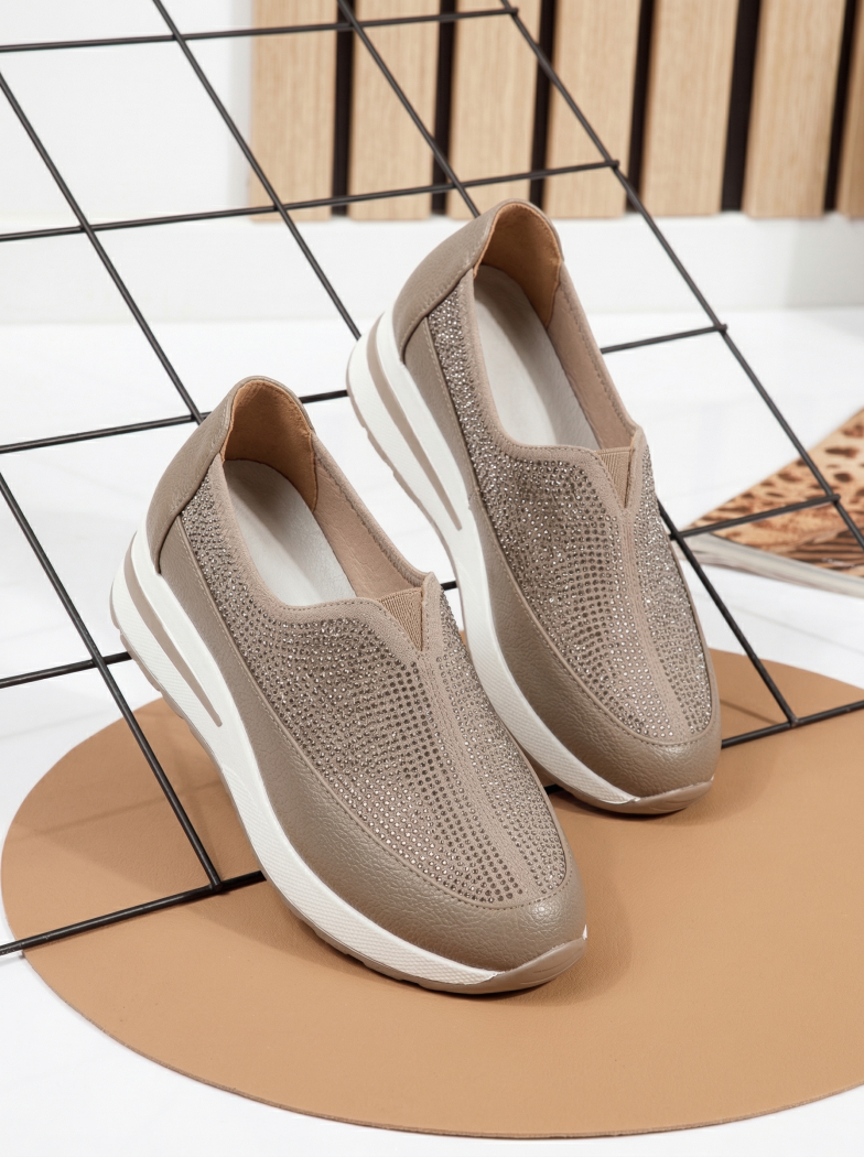 Pantofi casual dama khaki din piele ecologica Teona #24207