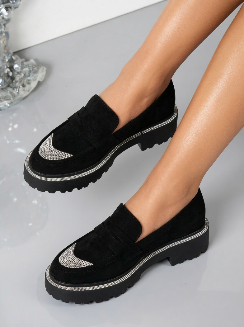 Pantofi casual dama negri din piele ecologica intoarsa Neo #18567