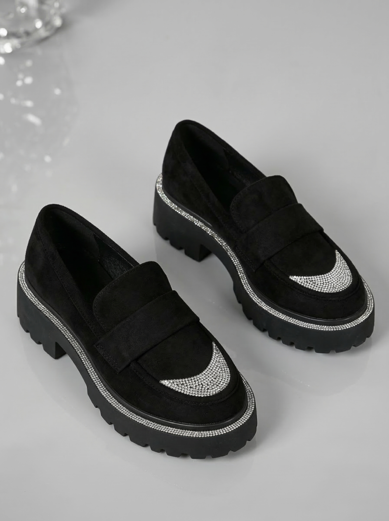 Pantofi casual dama negri din piele ecologica intoarsa Neo #18567