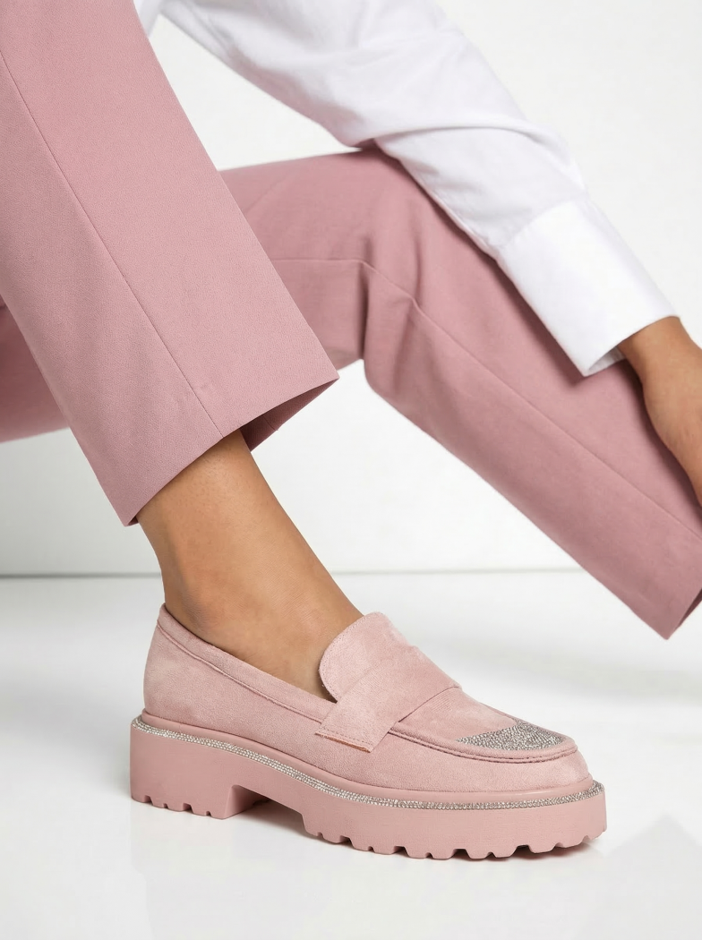 Pantofi casual dama roz din piele ecologica intoarsa Neo #18566