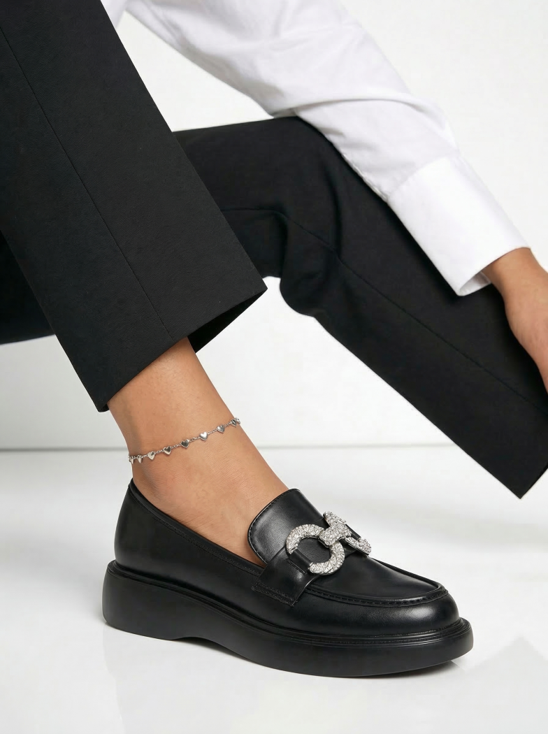 Pantofi casual dama negri din piele ecologica Ella #18317