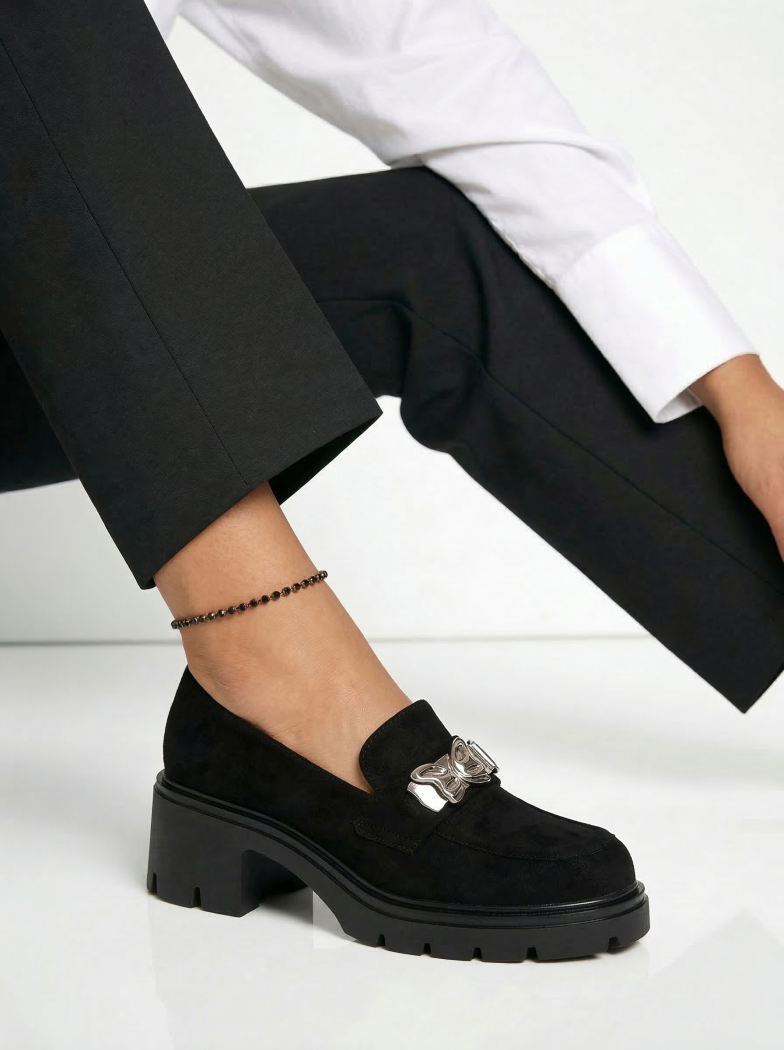 Pantofi casual dama negri din piele ecologica intoarsa Jenica #20782