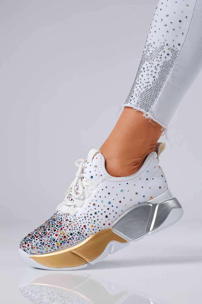 Adidasi dama albi din material textil Maria #24608