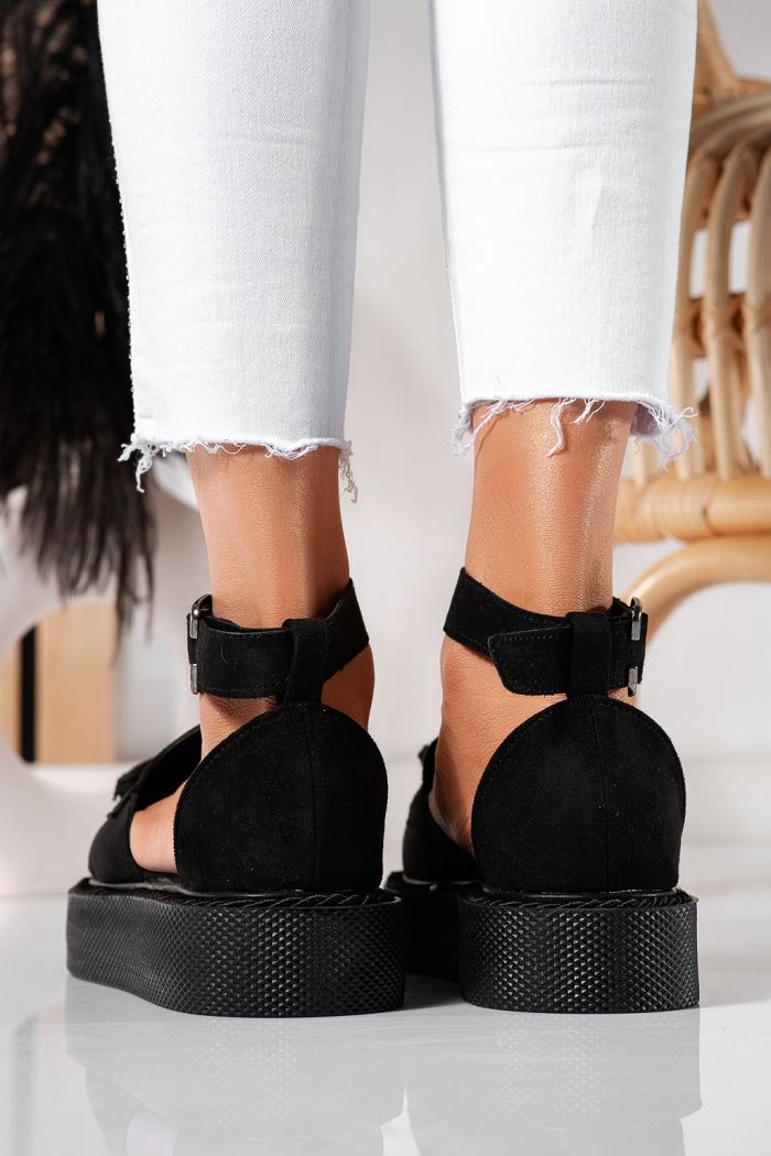 Pantofi casual dama negri din piele ecologica intoarsa Aryan #24611