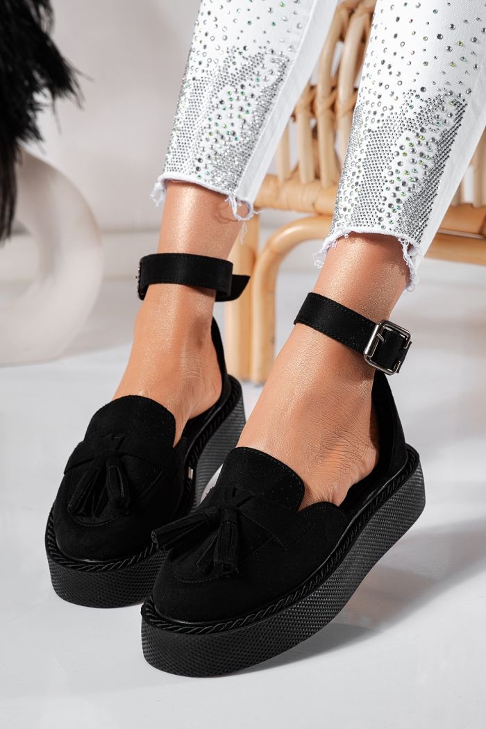 Pantofi casual dama negri din piele ecologica intoarsa Aryan #24611