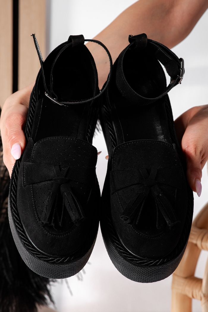 Pantofi casual dama negri din piele ecologica intoarsa Aryan #24611