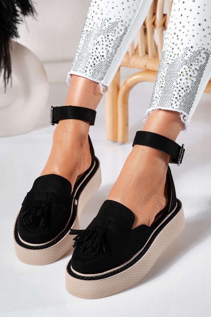 Pantofi casual dama negri din piele ecologica intoarsa Aryan #24612