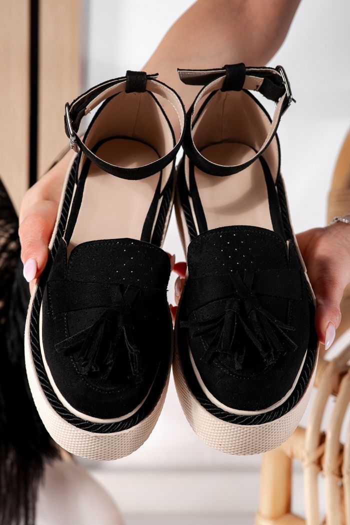 Pantofi casual dama negri din piele ecologica intoarsa Aryan #24612