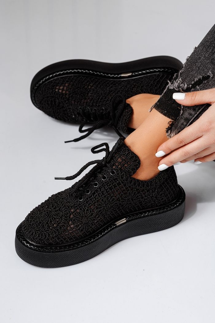 Pantofi casual dama negri din material textil Asha #24613