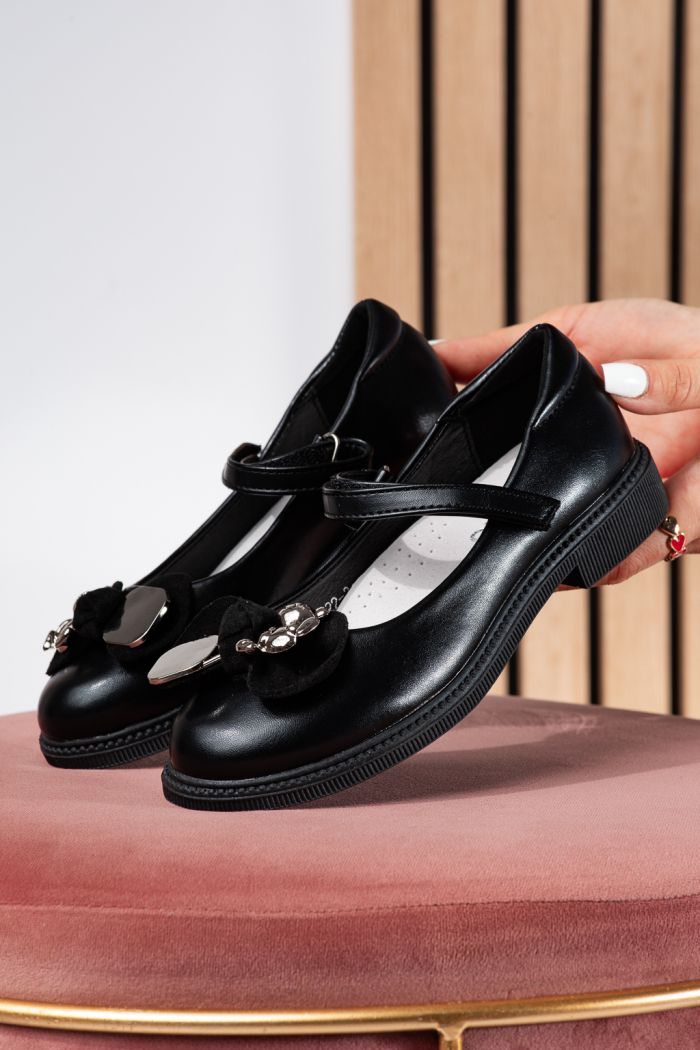 Pantofi fete negri din piele ecologica Alina2 #24640