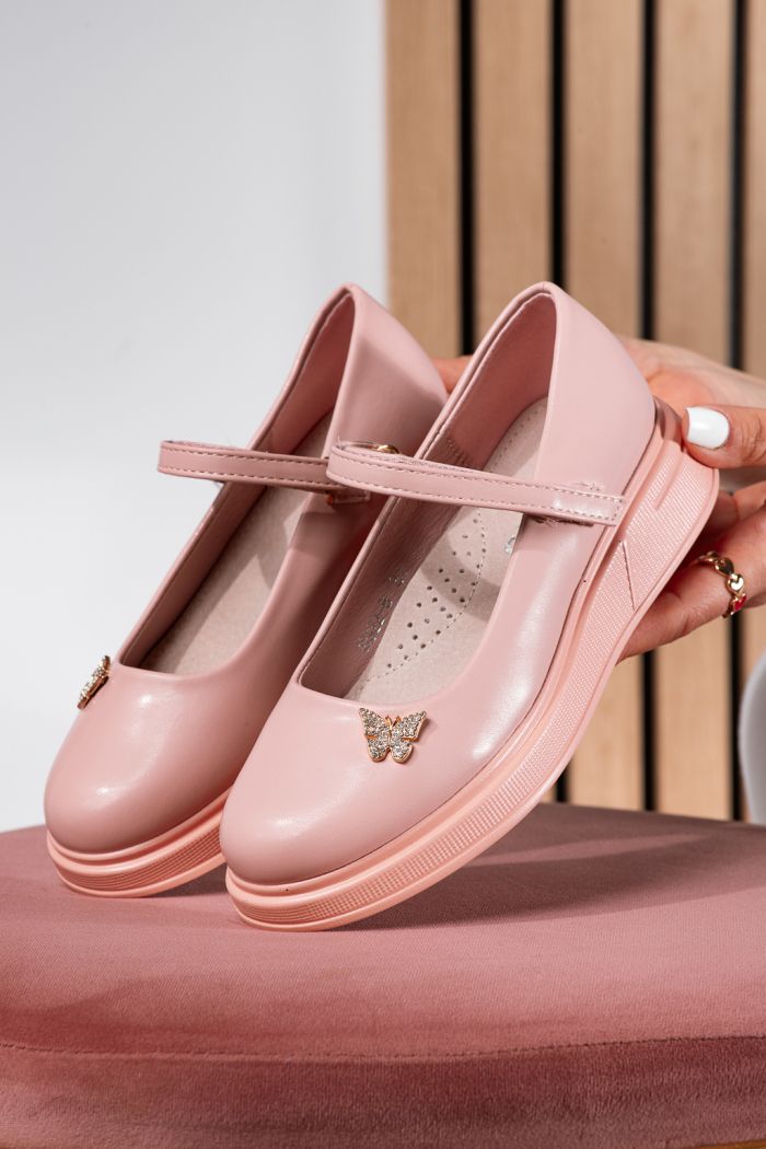 Pantofi fete roz din piele ecologica Sara #24643