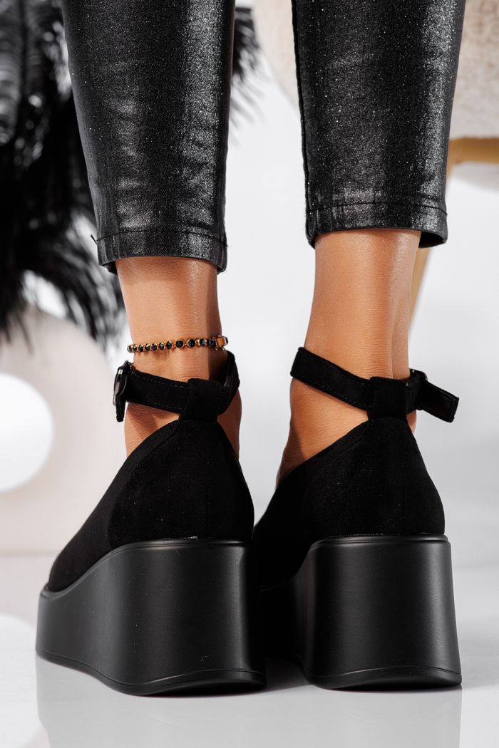 Pantofi casual dama negri din piele ecologica intoarsa Selena #24658