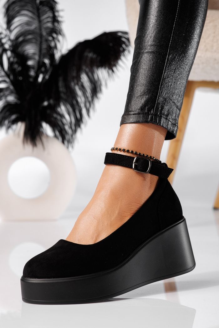 Pantofi casual dama negri din piele ecologica intoarsa Selena #24658