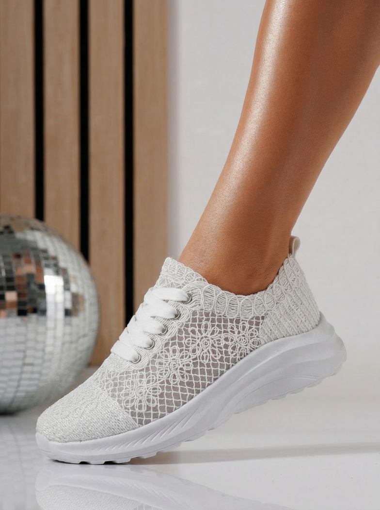 Adidasi dama albi din material textil Yuri #24655