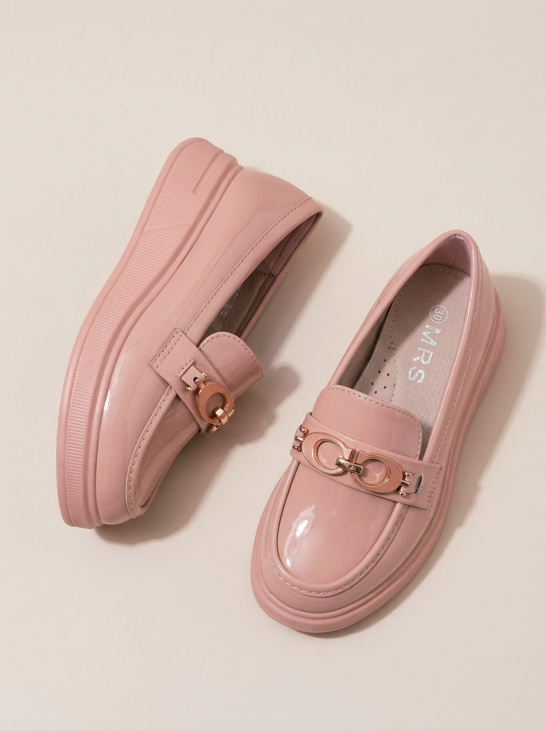 Pantofi fete roz din piele ecologica lacuita Andreina #24628