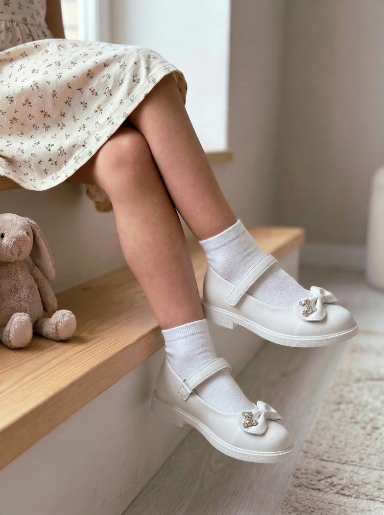 Pantofi fete albi din piele ecologica Lorete #24624