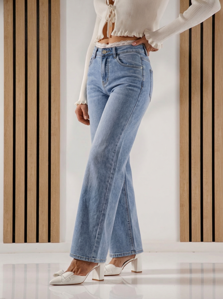 Blugi Wide Leg Dama Perla Albi #A1425