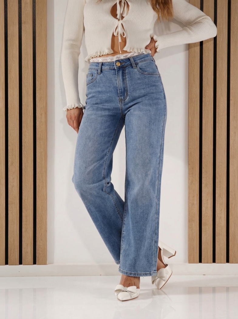 Blugi Wide Leg Dama Perla Albi #A1425