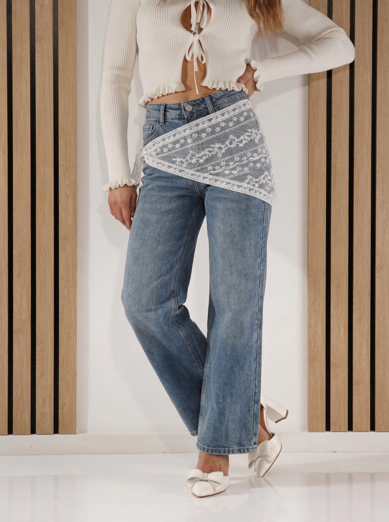 Blugi Wide Leg Dama Dani Albastri #A1419