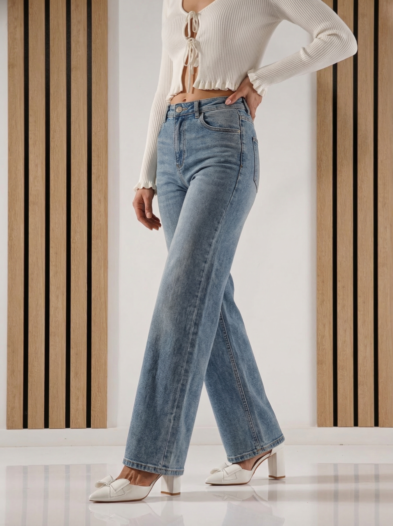 Blugi Wide Leg Dama Dani Albastri #A1419