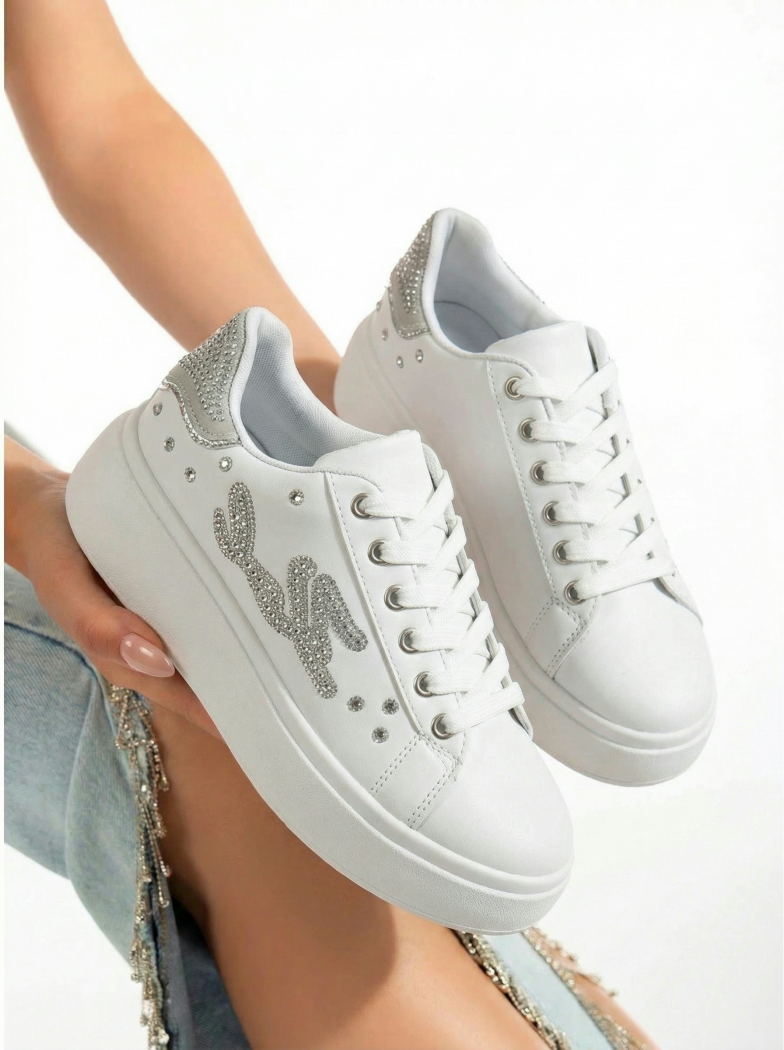 Adidasi dama albi din piele ecologica Saphira #24679