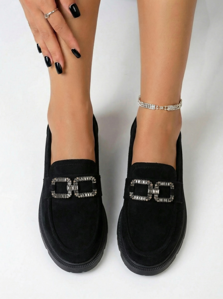 Pantofi casual dama negri din piele ecologica intoarsa Zafira #24667