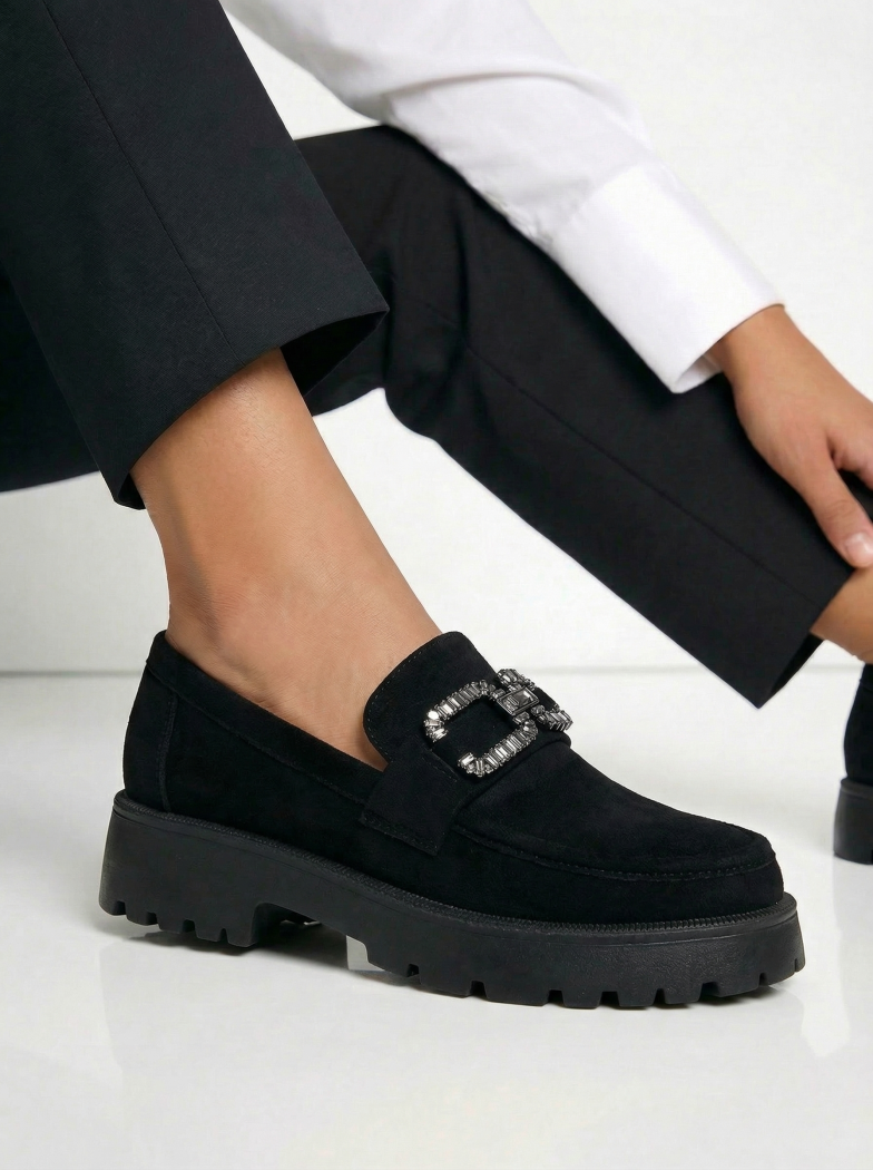 Pantofi casual dama negri din piele ecologica intoarsa Zafira #24667