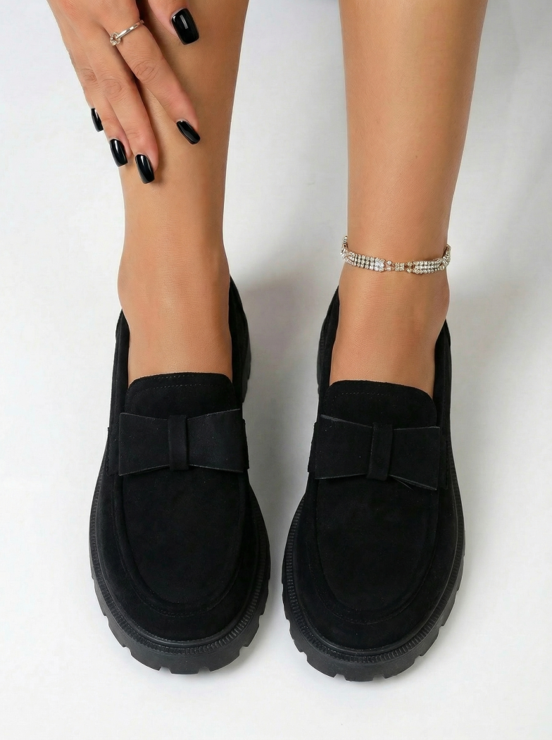 Pantofi casual dama negri din piele ecologica intoarsa Brielle #24664