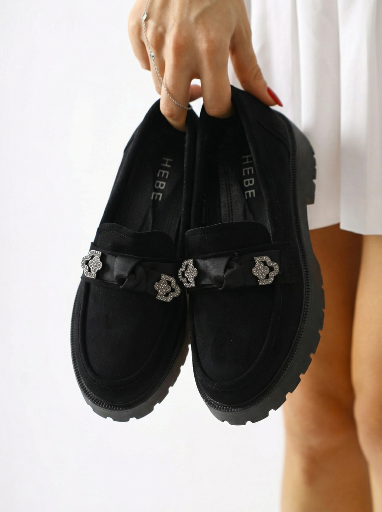 Pantofi casual dama negri din piele ecologica intoarsa Elaris #24670