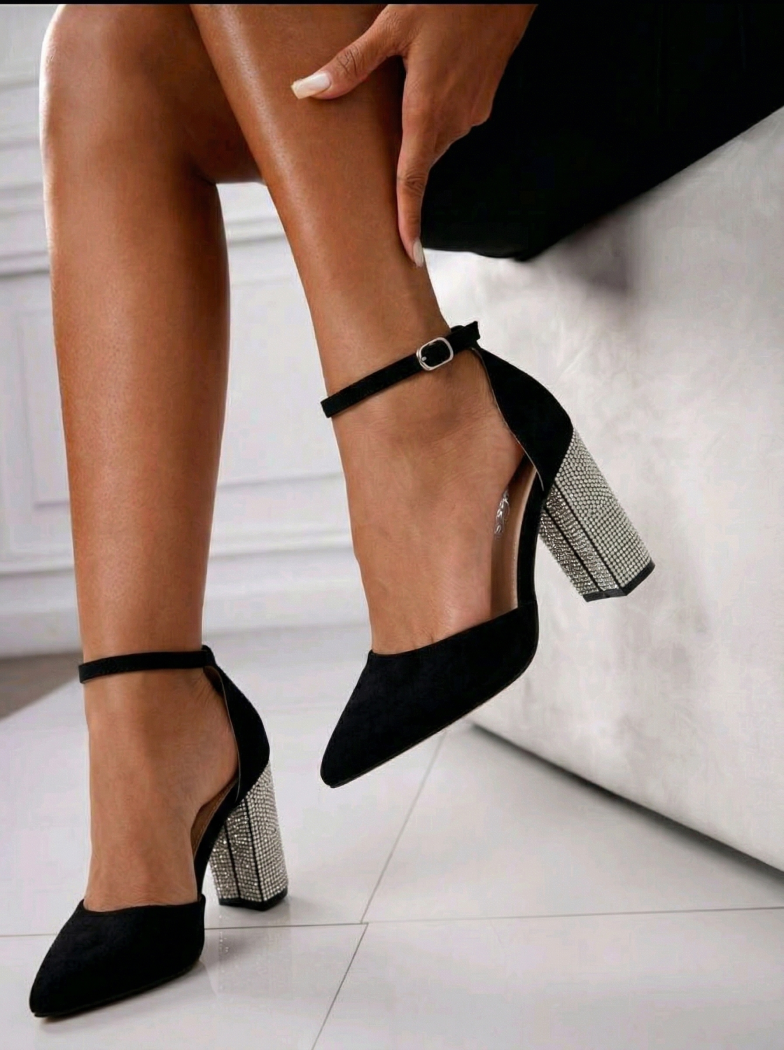 Pantofi cu toc dama negri din piele ecologica intoarsa Liorra #24676